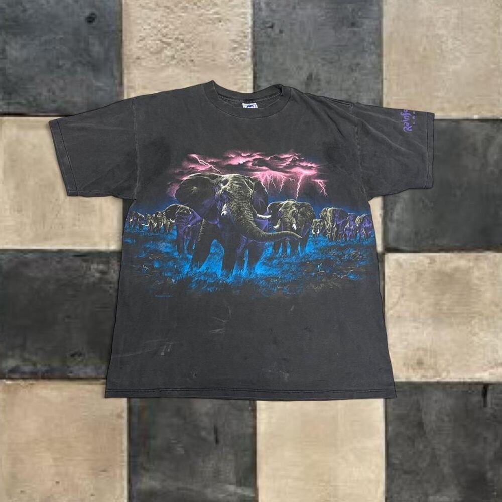Vintage Elephants Thunder Graphic Tee T-Shirt Rain Forest Sz XL Made in USA